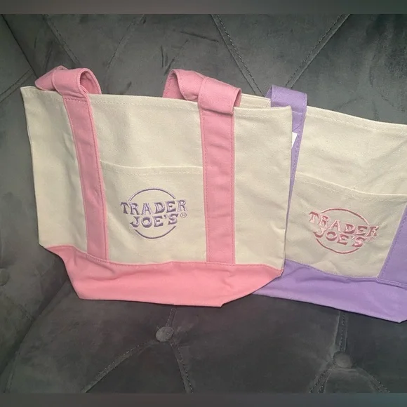 2025 *PINK* Trader Joe’s Mini Canvas Tote Bags in Pastel Colors - Picture 2 of 3